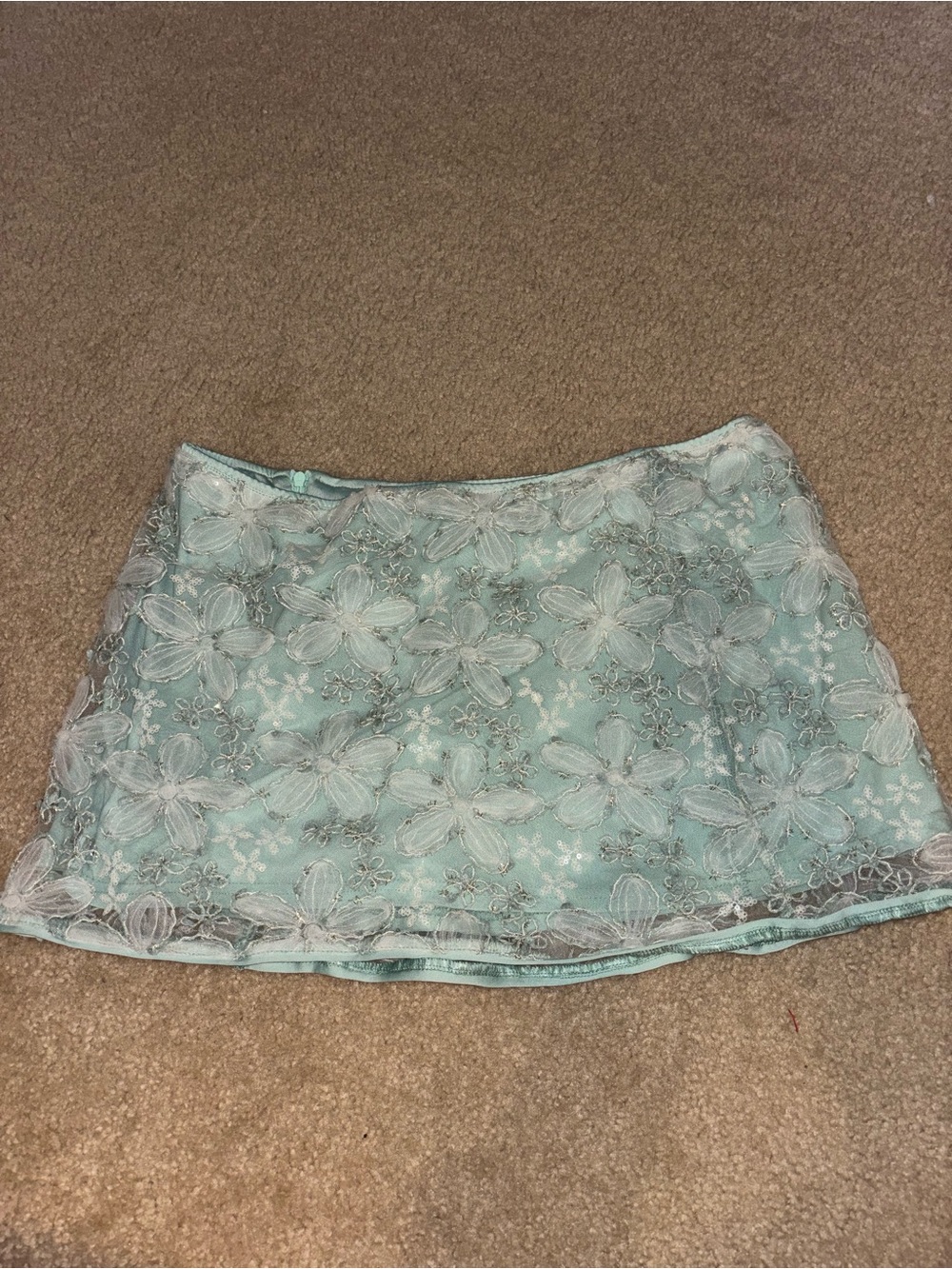 Floral Lace Mini Skirt - Light Mint